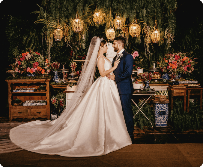 Bride and groom smiling on their wedding day