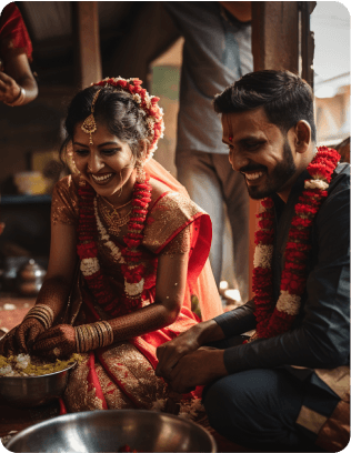 Wedding couple holding hands during their marriage ceremony